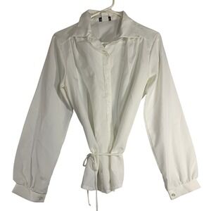 VTG Rhapsody Womens White Long Sleeve Tie Waist Button Down Blouse Size 36 / Med